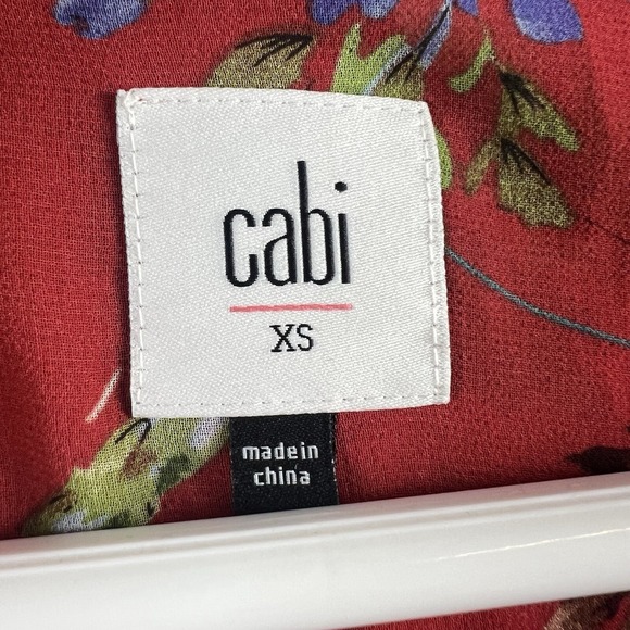 Cabi Womens Shirt Devoted Red Floral Blouse Chiffon Sheer 3590 Size XS - Picture 7 of 8